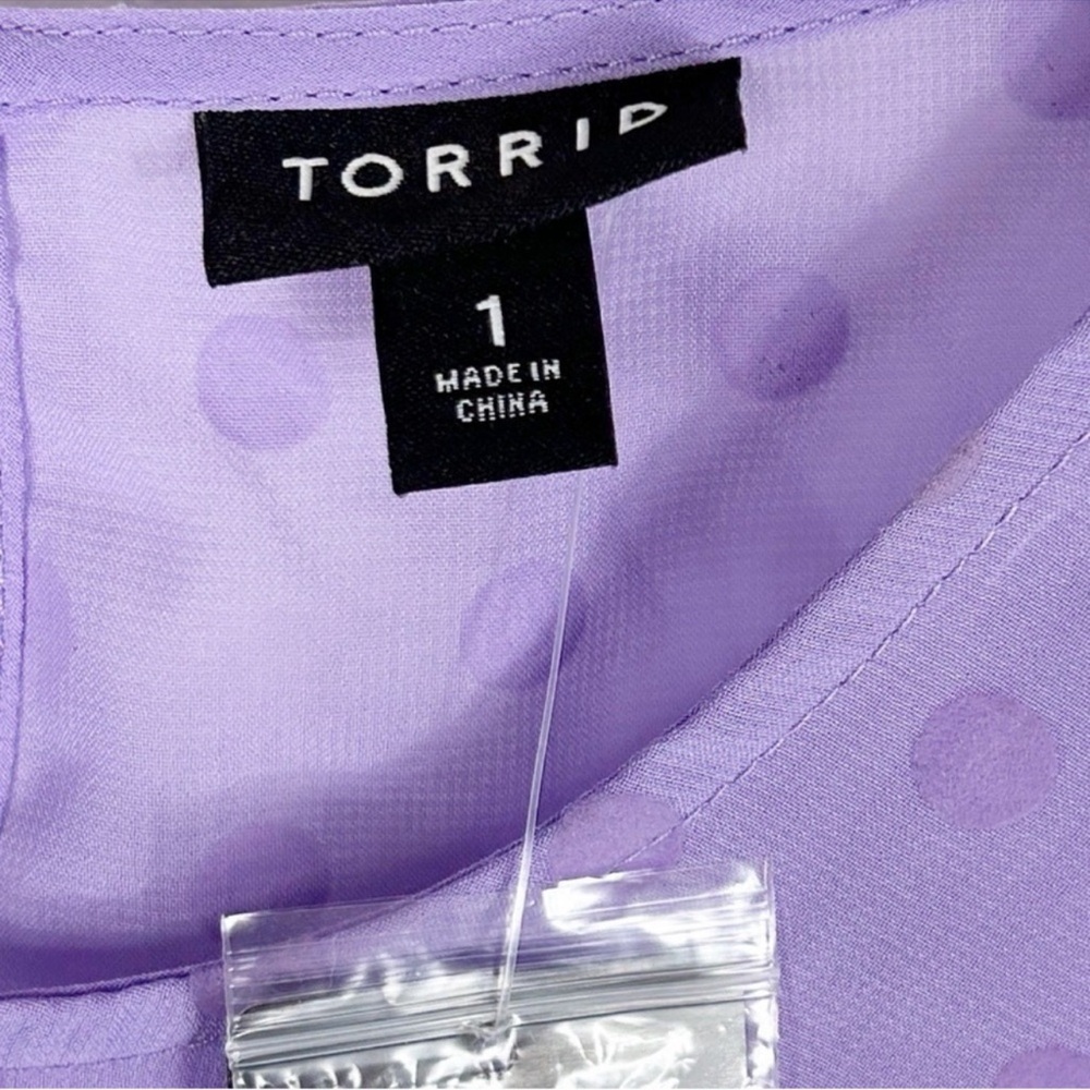 NWT Torrid Clip Dot polka dots lavender puff sleeve Long Stem Rose top SZ 1 NEW - Picture 7 of 10